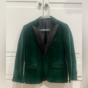 Boy’s, size 12, Emerald Velvet Blazer with Black Trim